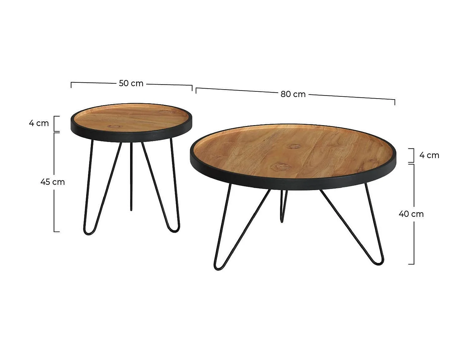 Tables gigognes en bois de teck recyclé et pieds en métal (lot de 2) - Bao