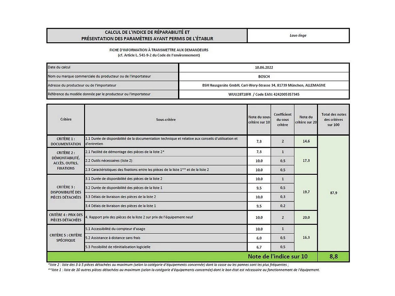 Bosch Lave-linge hublot 8kg 1400 tours/min - WUU28T18FR