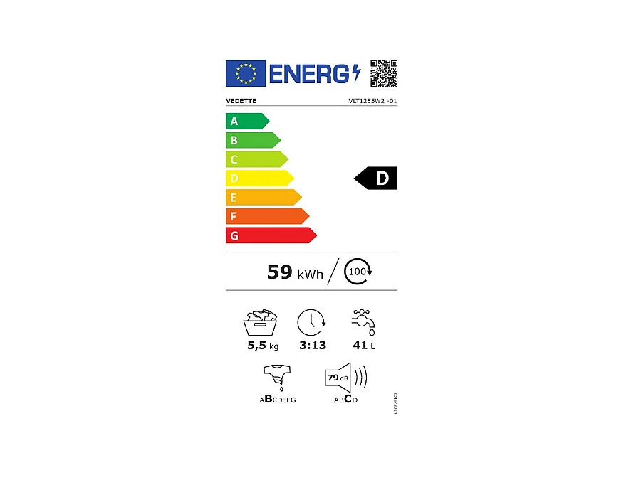 Vedette Lave-linge top 5.5kg 1200 tours/min - VLT1255W2
