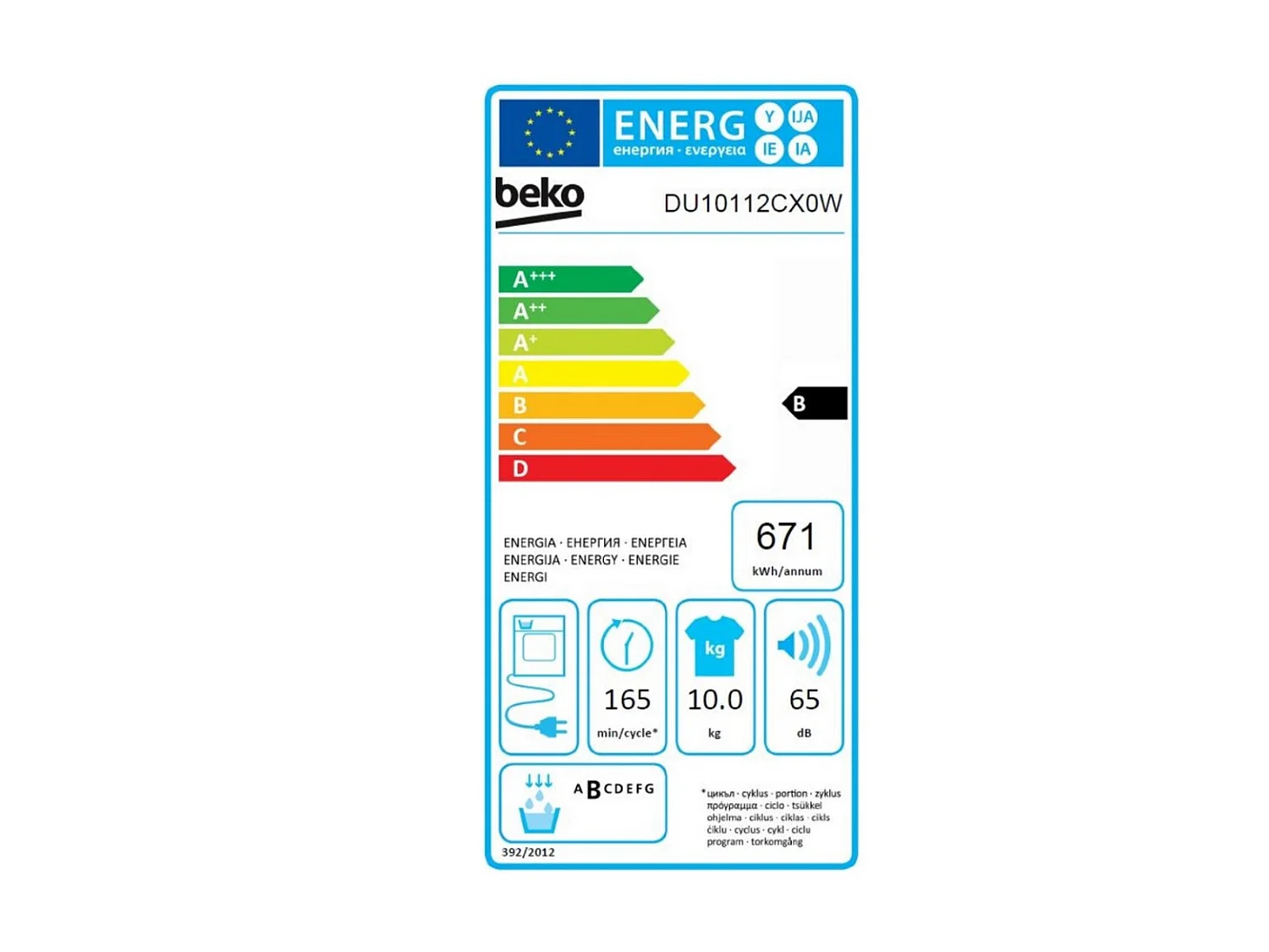 Beko Sèche-linge à condensation 60cm 10kg b blanc - DU10112CX0W