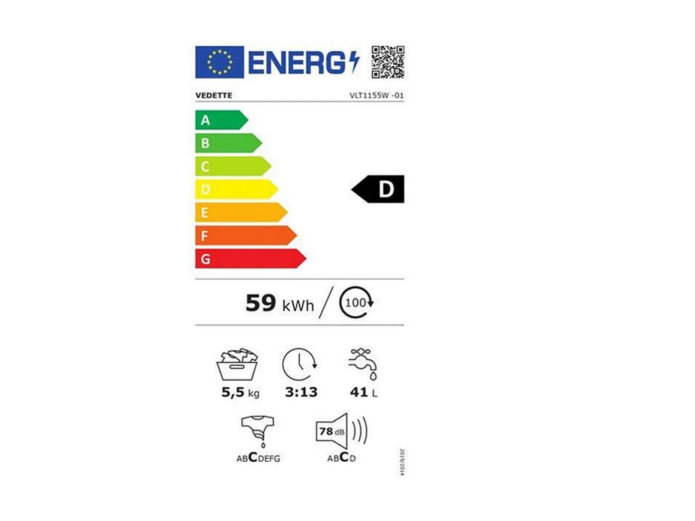 Vedette Lave-linge top 5.5kg 1100 tours/min - vlt1155w