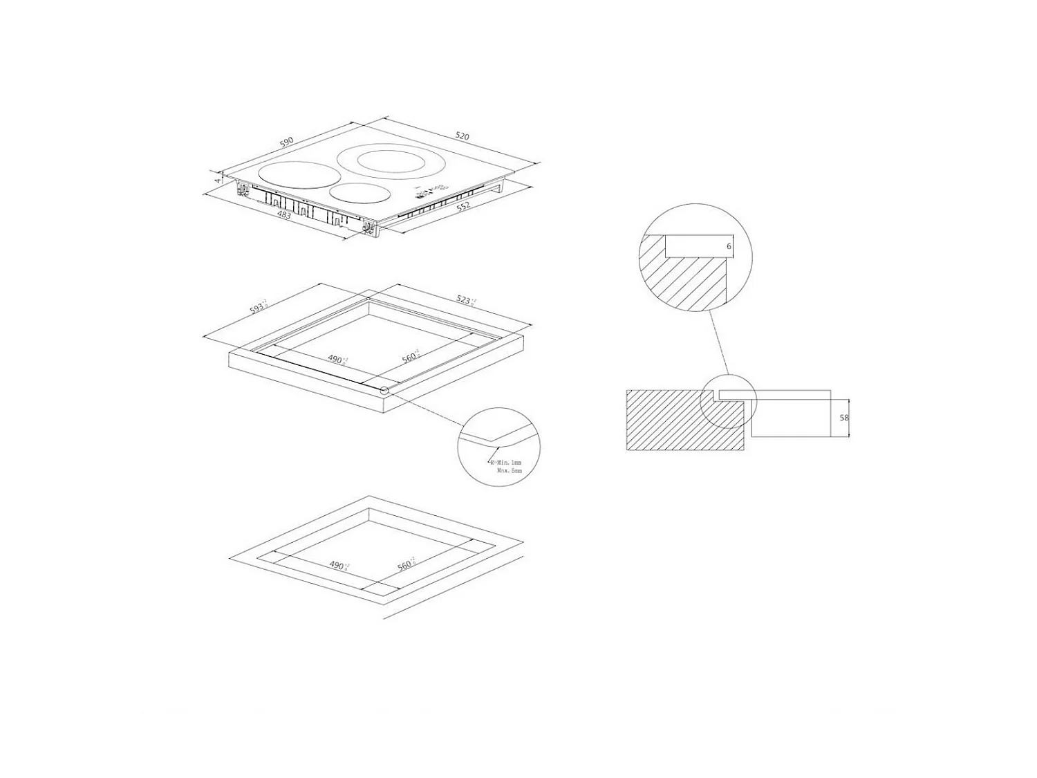 Candy Table de cuisson induction 60cm 3 feux 7200w noir - CI633C/M1