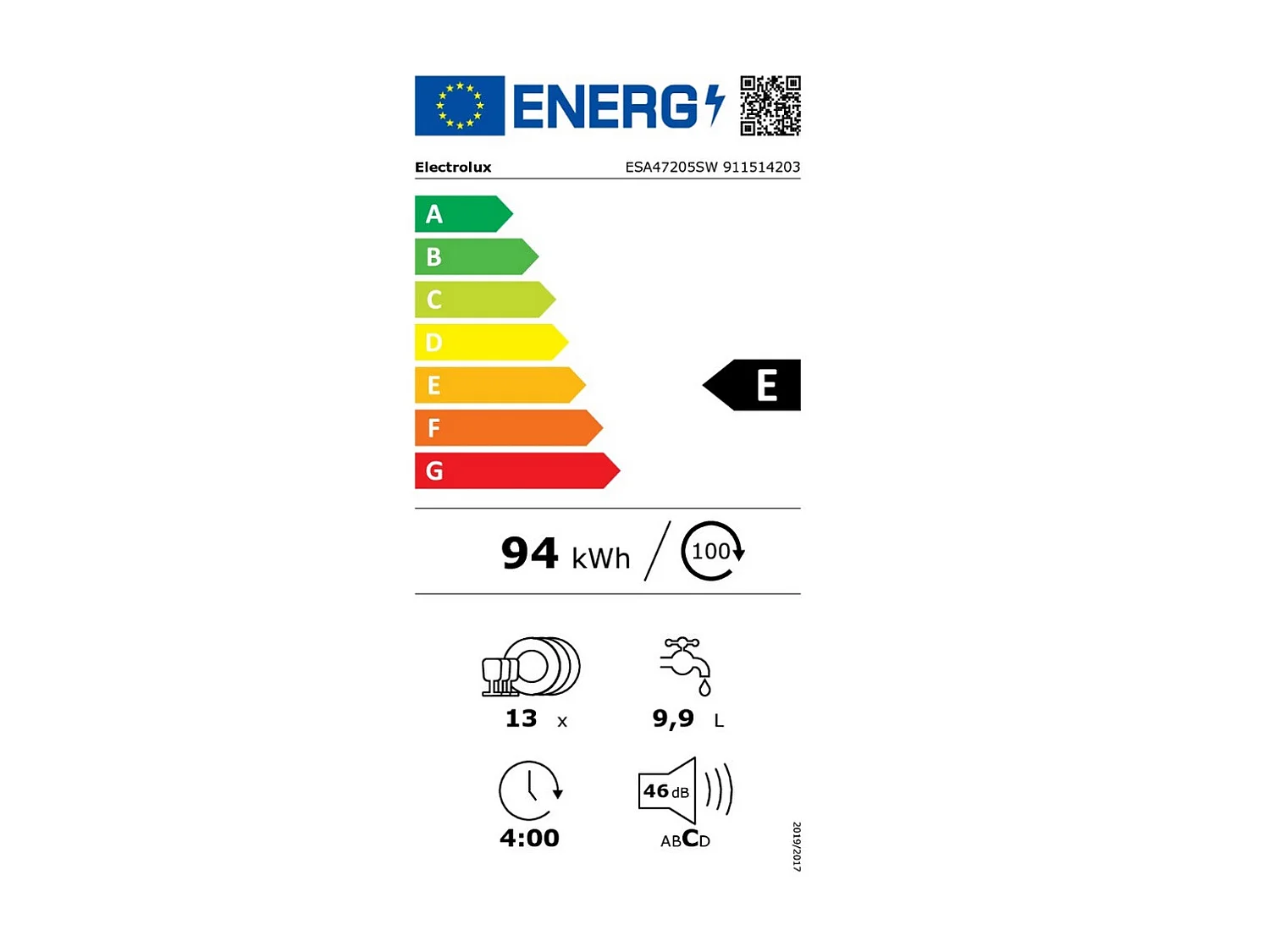 Electrolux Lave-vaisselle 60cm 13 couverts 46db - ESA47205SW