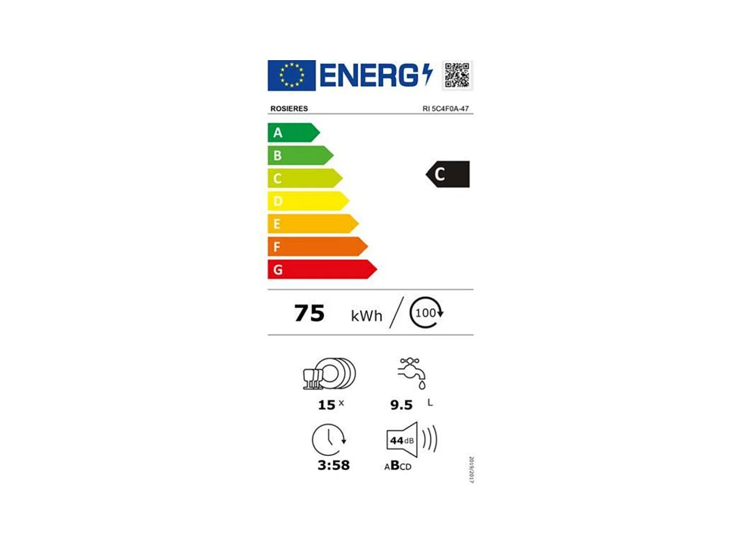 Rosieres Lave-vaisselle 60cm 15 couverts 44db tout intégrable - RI5C4F0A-47