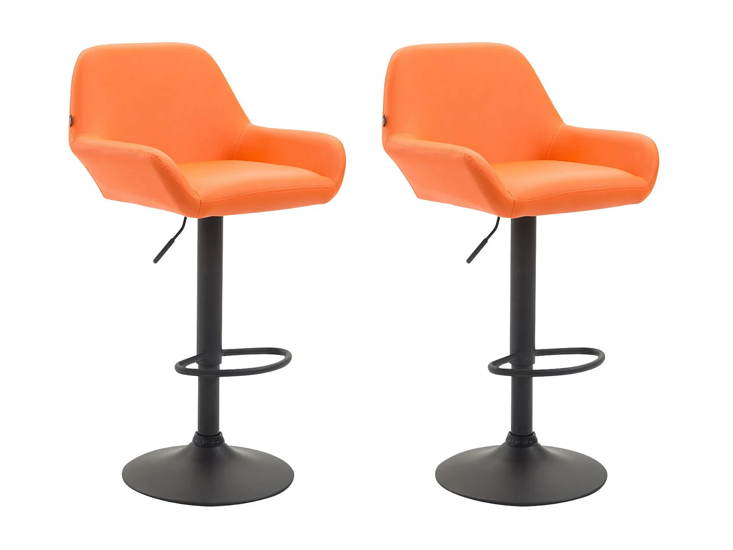 Lot de 2  Tabouret de bar - Similicuir (PVC) & Métal noir mat - Orange - Braga