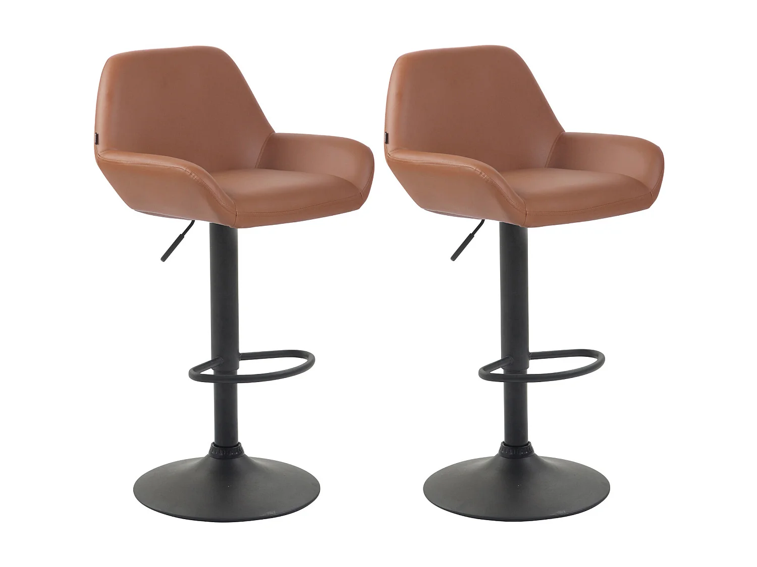Lot de 2  Tabouret de bar - Similicuir (PVC) & Métal noir mat - Marron clair - Braga