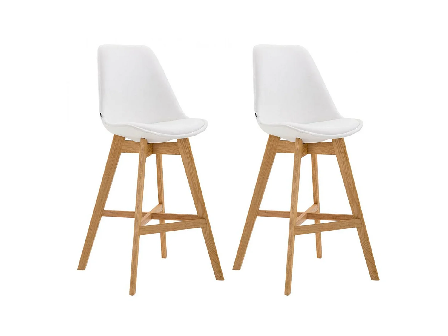 Lot de 2  Tabouret de bar - Similicuir & Bois - Blanc - Cannes