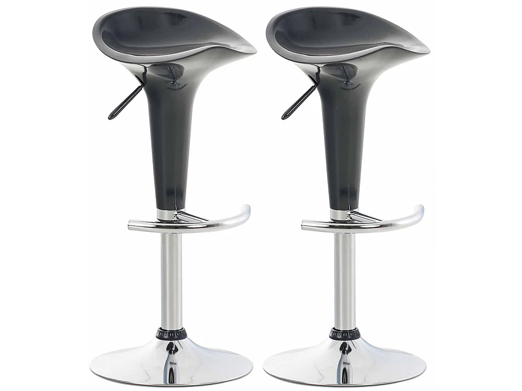 Lot de 2  Tabouret de bar - Plastique & Métal chromé - Gris - Saddle