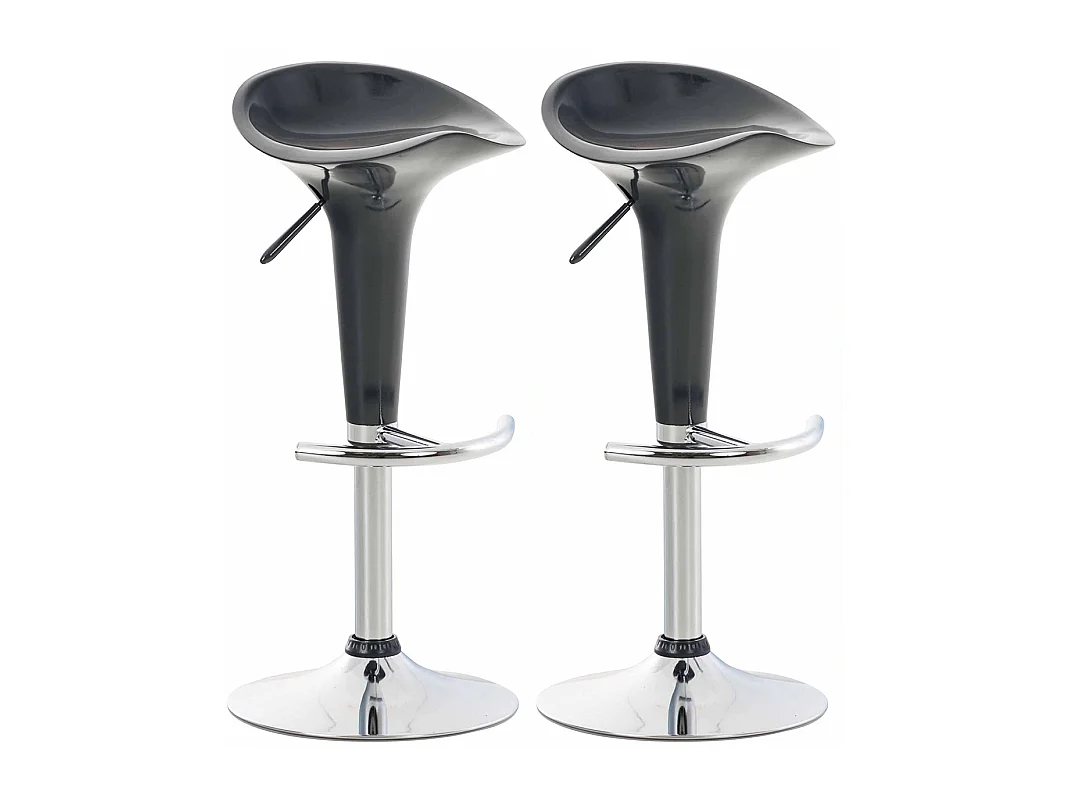 Lot de 2  Tabouret de bar - Plastique & Métal chromé - Gris - Saddle