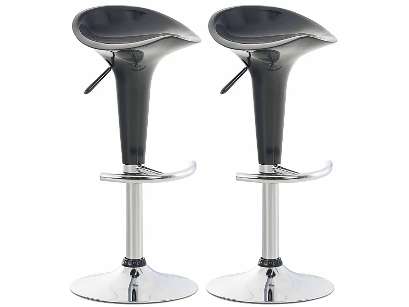 Lot de 2  Tabouret de bar - Plastique & Métal chromé - Gris - Saddle