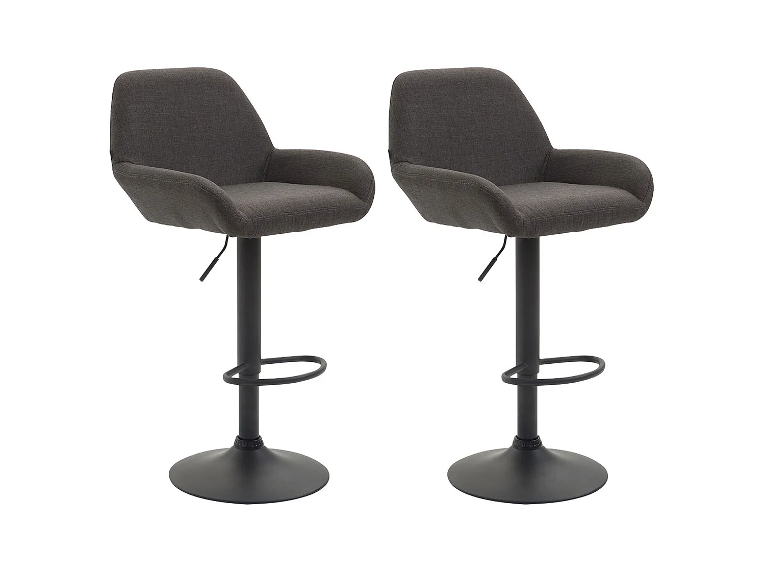 Lot de 2  Tabouret de bar - Tissu & Métal chromé - Gris foncé - Braga