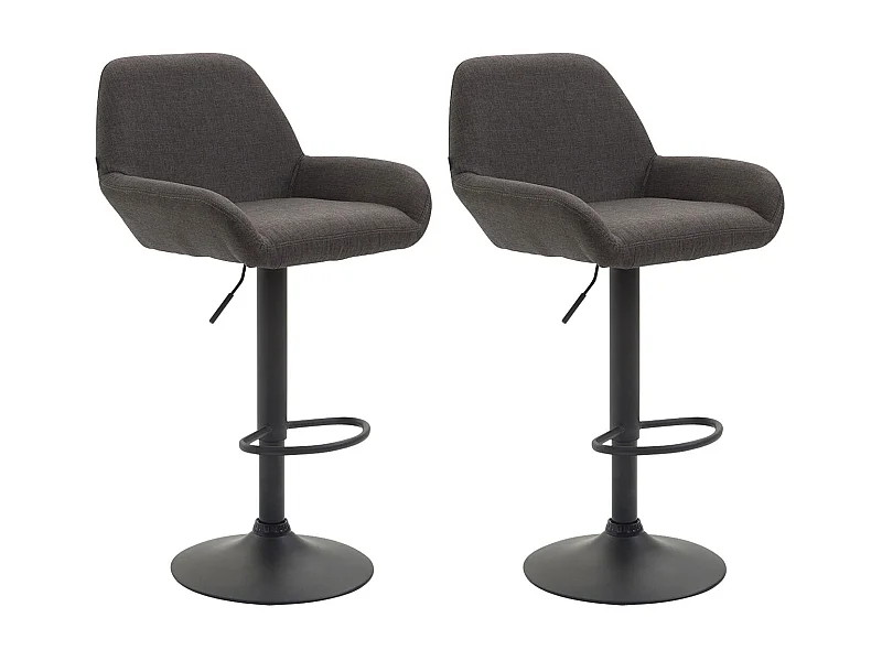 Lot de 2  Tabouret de bar - Tissu & Métal chromé - Gris foncé - Braga