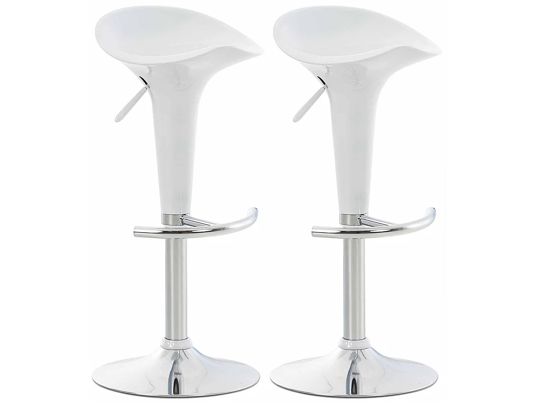 Lot de 2  Tabouret de bar - Plastique & Métal chromé - Blanc - Saddle