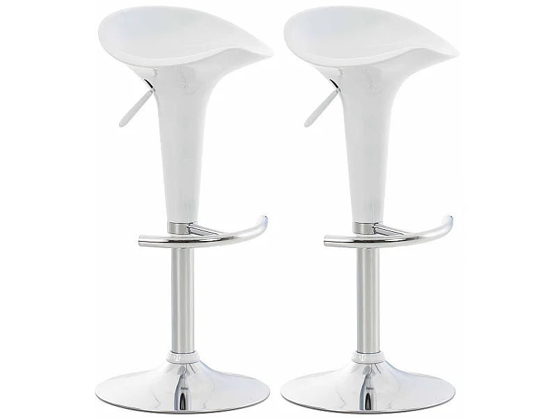 Lot de 2  Tabouret de bar - Plastique & Métal chromé - Blanc - Saddle