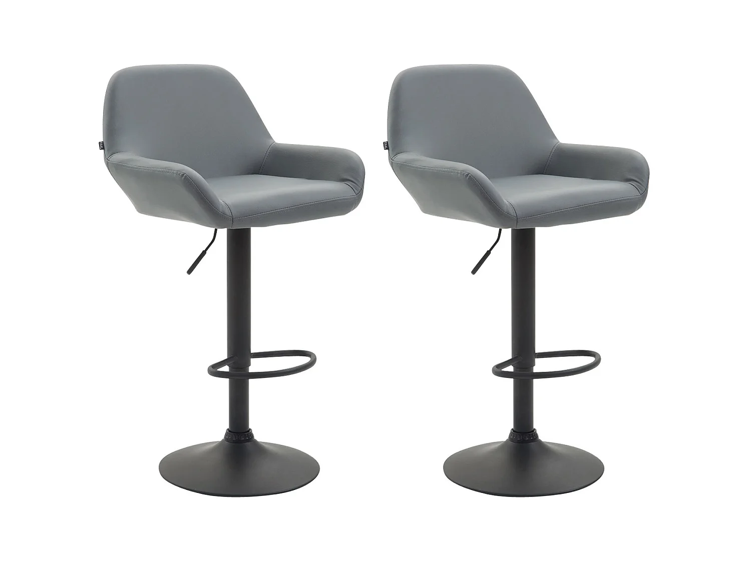 Lot de 2  Tabouret de bar - Similicuir (PVC) & Métal noir mat - Gris - Braga