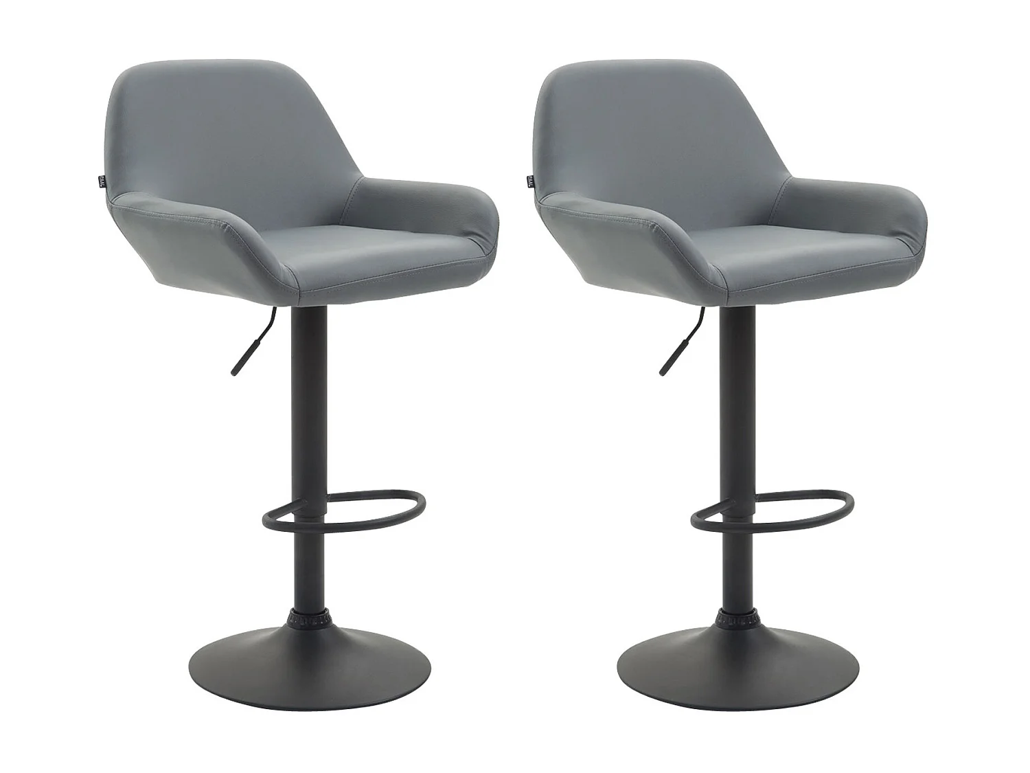 Lot de 2  Tabouret de bar - Similicuir (PVC) & Métal noir mat - Gris - Braga