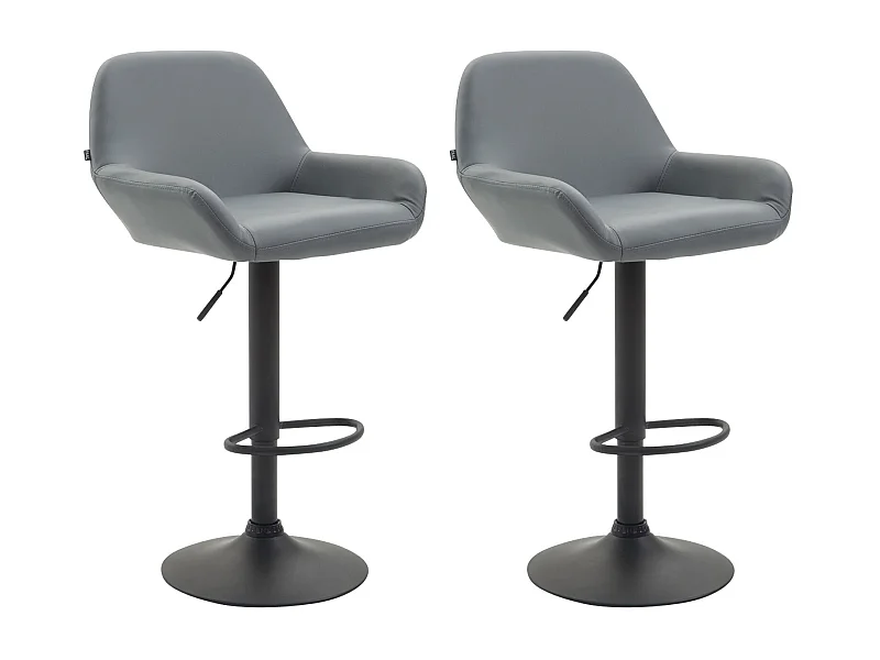 Lot de 2  Tabouret de bar - Similicuir (PVC) & Métal noir mat - Gris - Braga