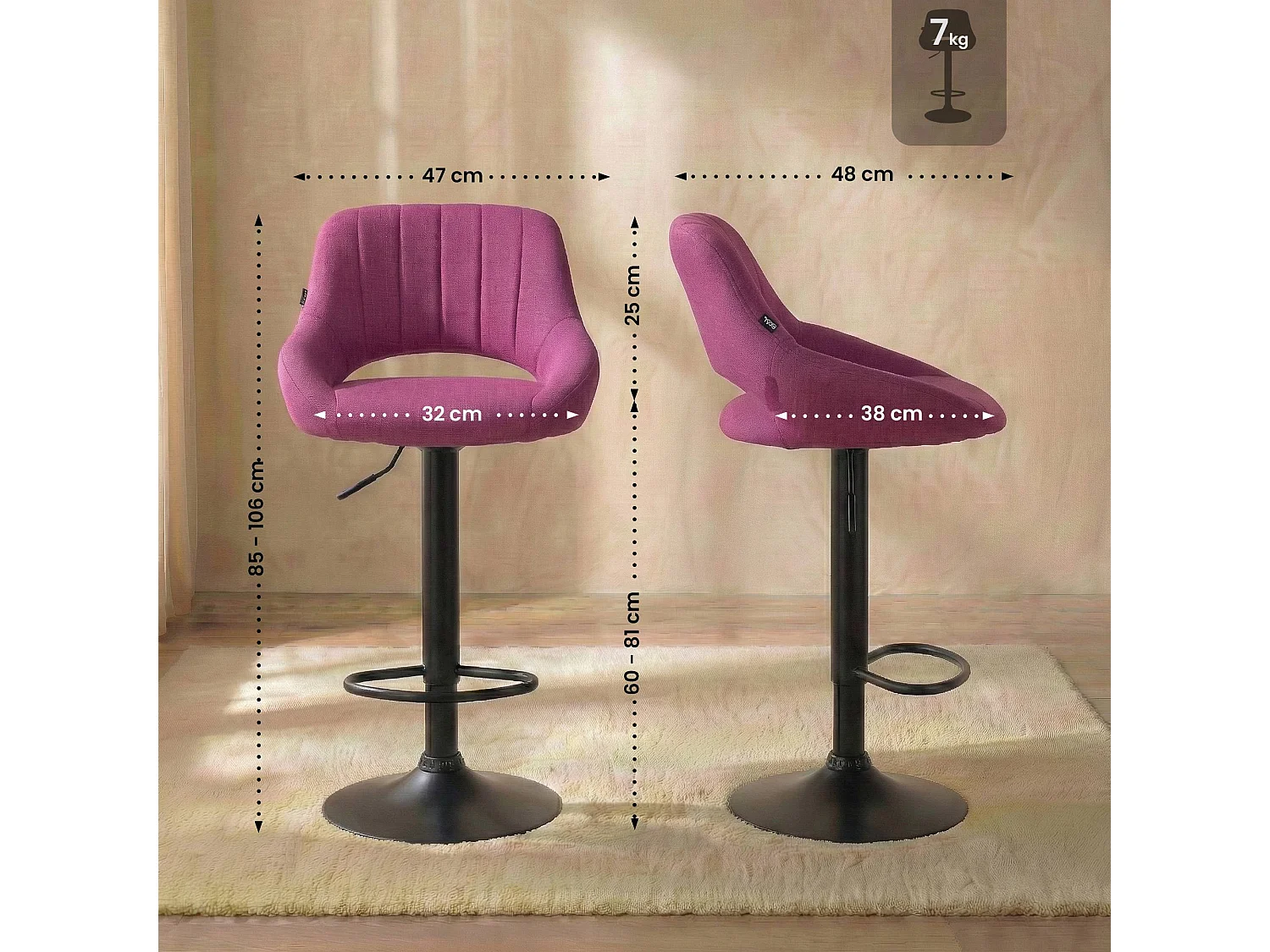 Tabouret de bar - Tissu & Noir - Violet - Milet