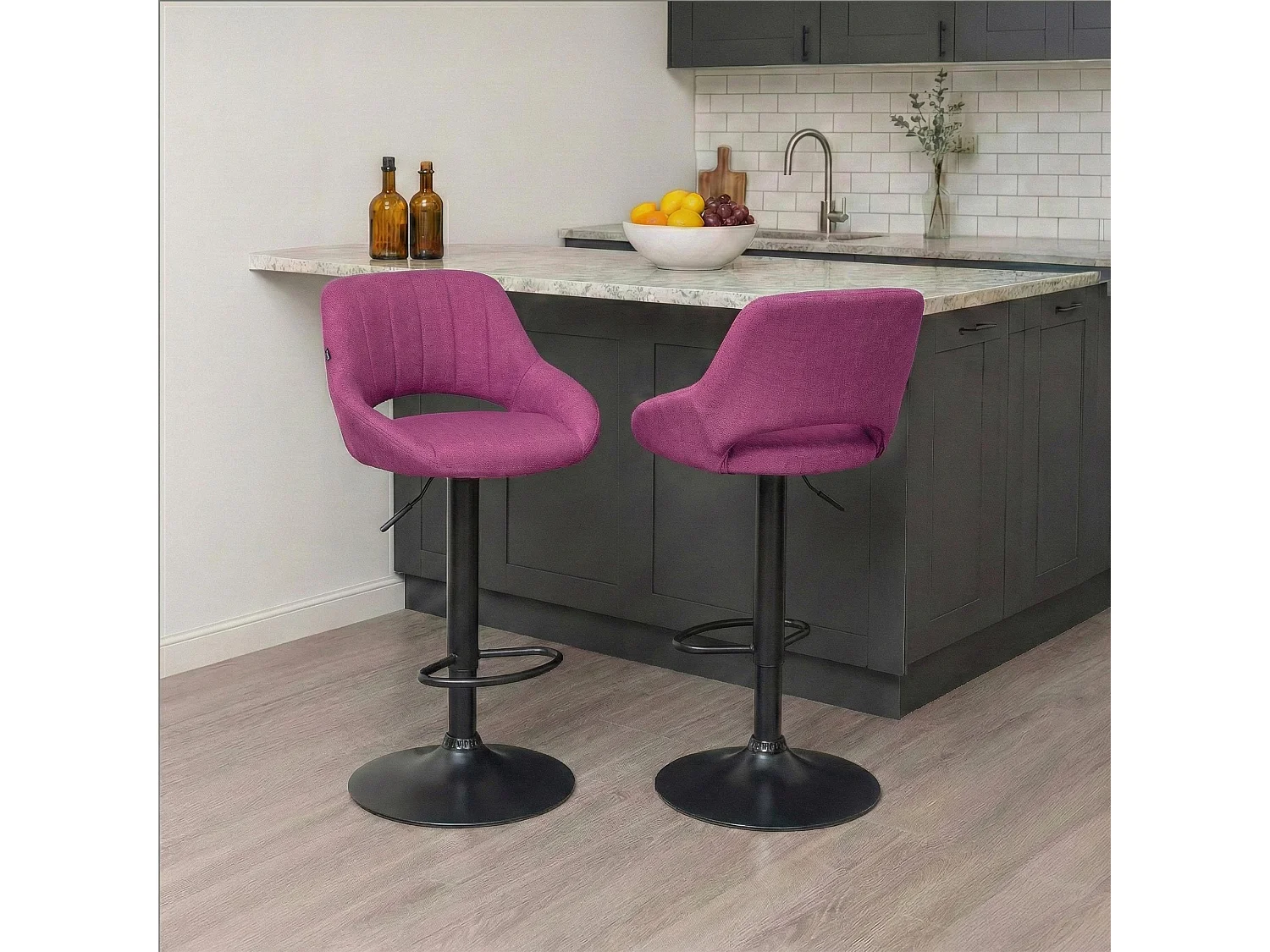 Tabouret de bar - Tissu & Noir - Violet - Milet