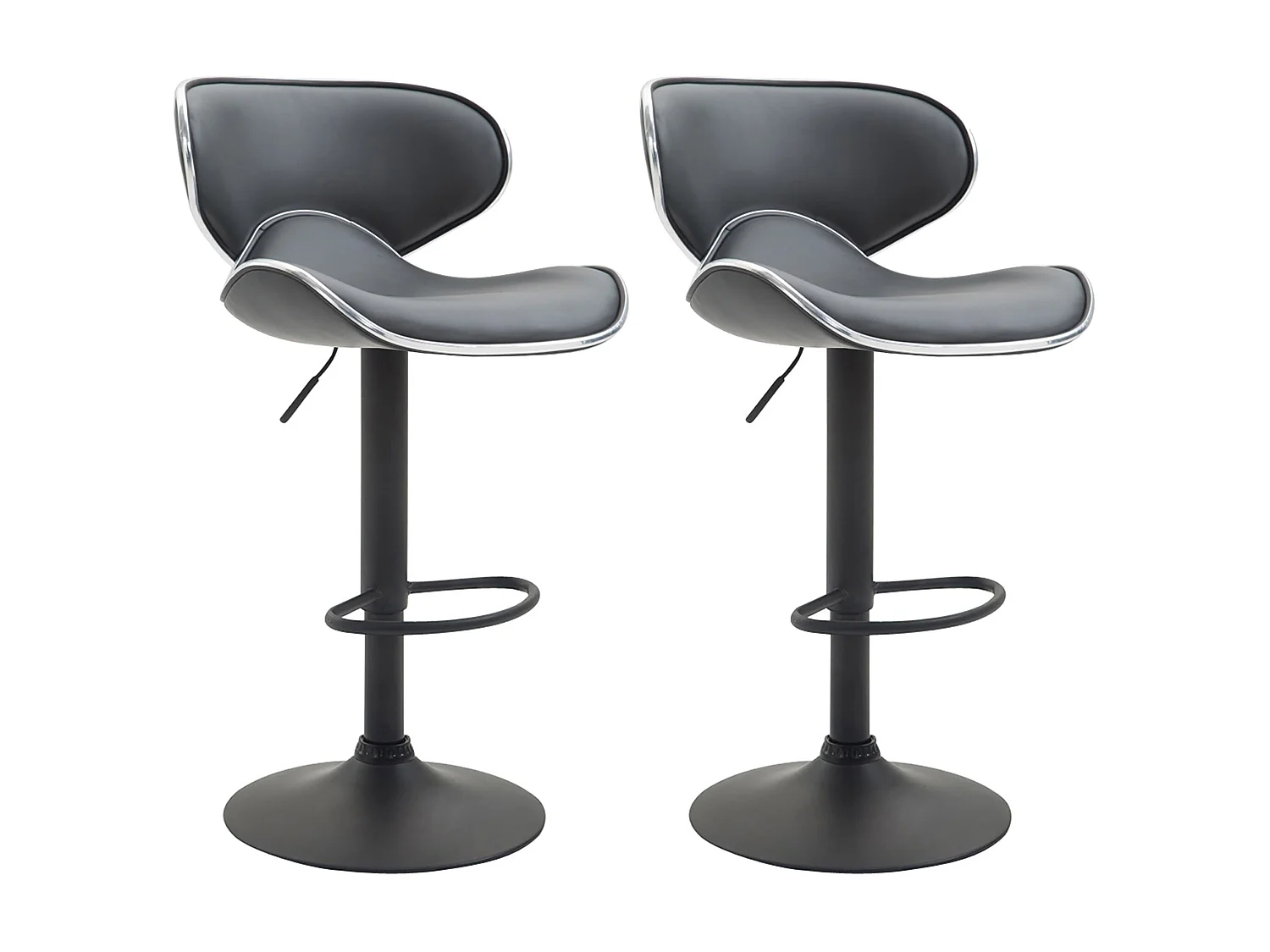 Lot de 2  Tabouret de bar - Similicuir & Noir - Gris - Las Vegas v2