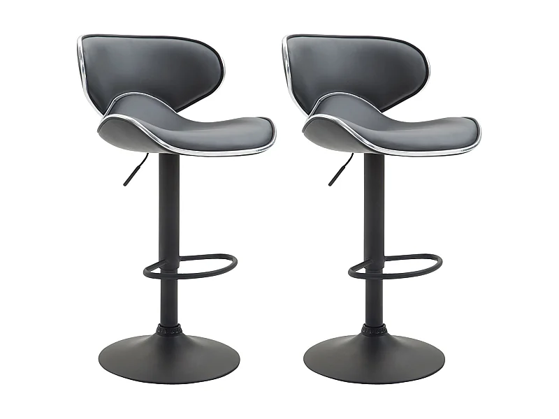 Lot de 2  Tabouret de bar - Similicuir & Noir - Gris - Las Vegas v2