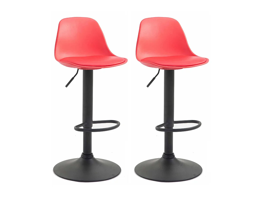 Lot de 2  Tabouret de bar - Similicuir & Noir - Rouge - Kiel