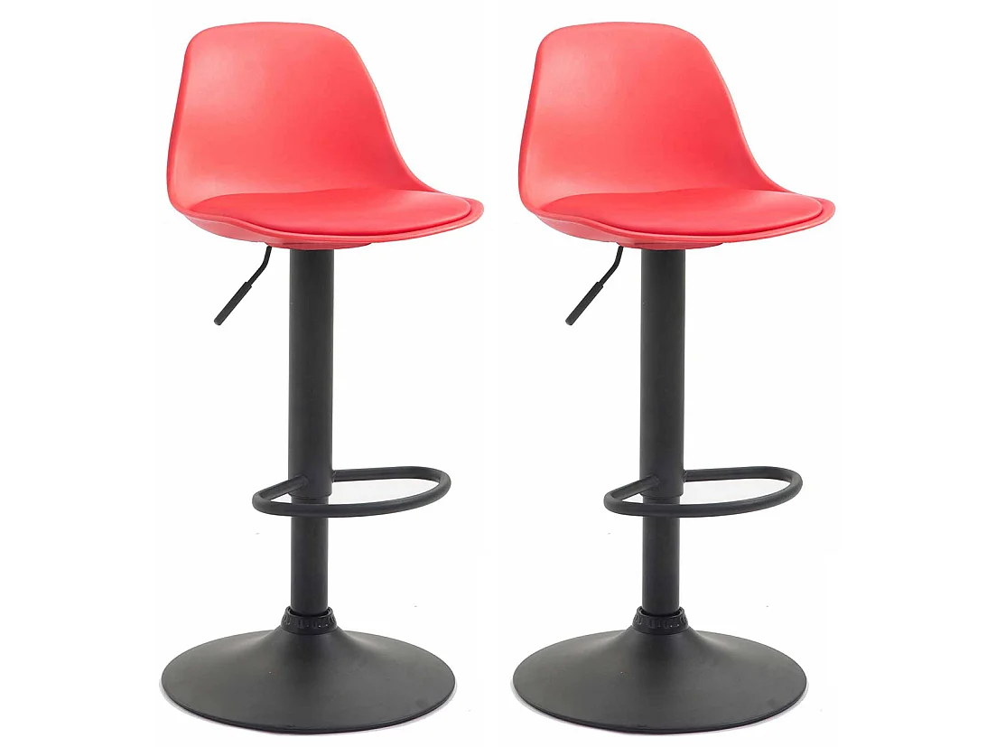 Lot de 2  Tabouret de bar - Similicuir & Noir - Rouge - Kiel