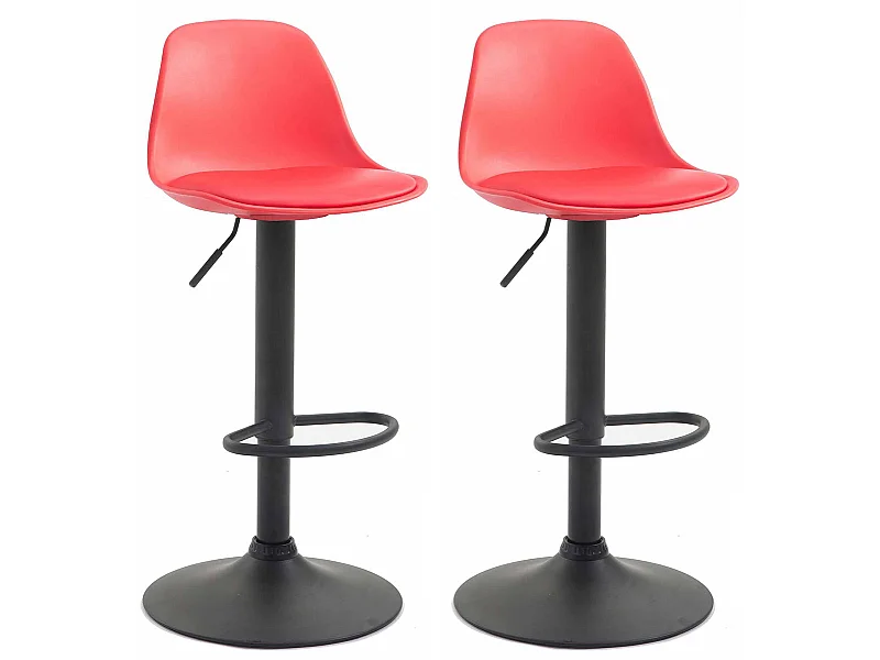 Lot de 2  Tabouret de bar - Similicuir & Noir - Rouge - Kiel