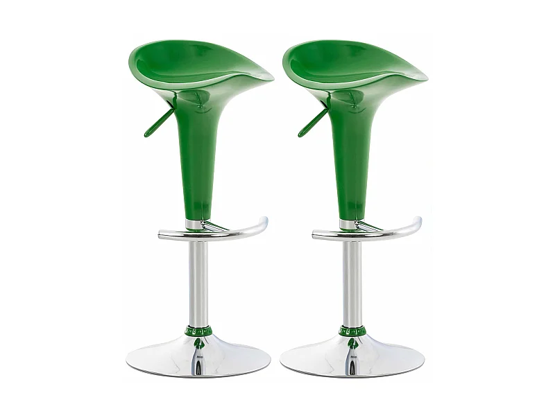 Lot de 2  Tabouret de bar - Plastique & Métal chromé - Vert - Saddle