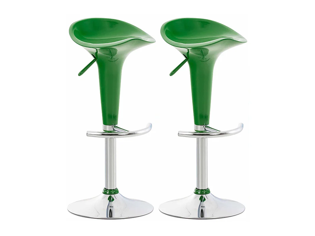 Lot de 2  Tabouret de bar - Plastique & Métal chromé - Vert - Saddle