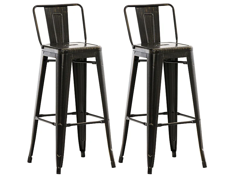 Lot de 2  Tabouret de bar - Métal & Métal - Noir-Or - Mason