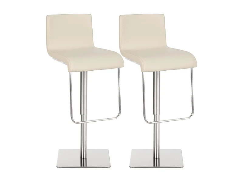 Lot de 2  Tabouret de bar - Similicuir & Acier inoxydable - Crème - Limon