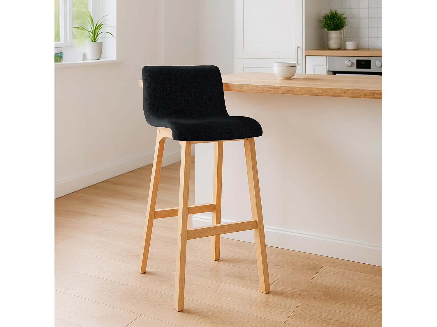 Lot de 2  Tabouret de bar - Tissu - Noir - Hover