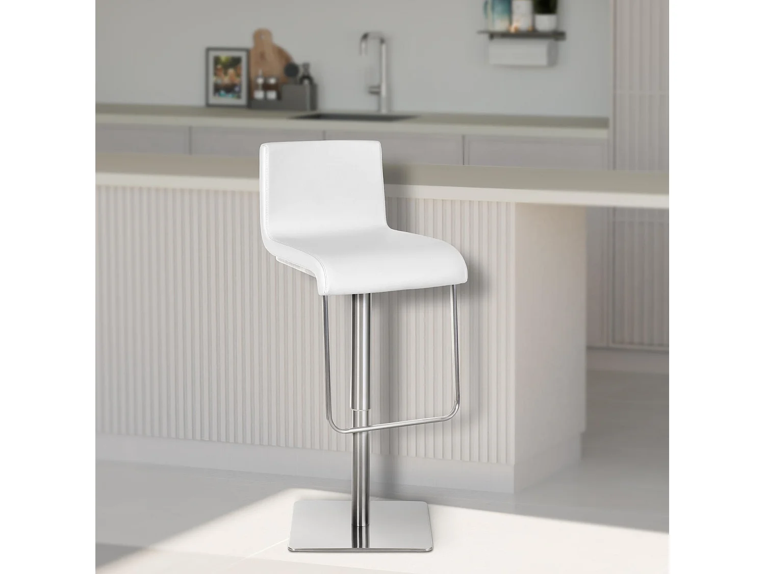 Lot de 2  Tabouret de bar - Similicuir & Acier inoxydable - Blanc - Limon