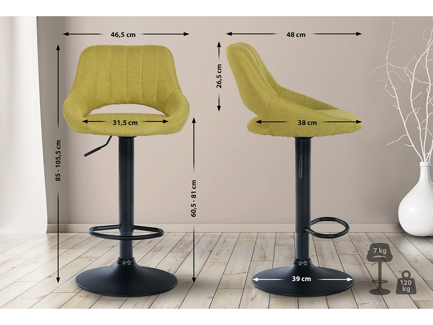 Tabouret de bar - Tissu & Noir - Vert - Milet