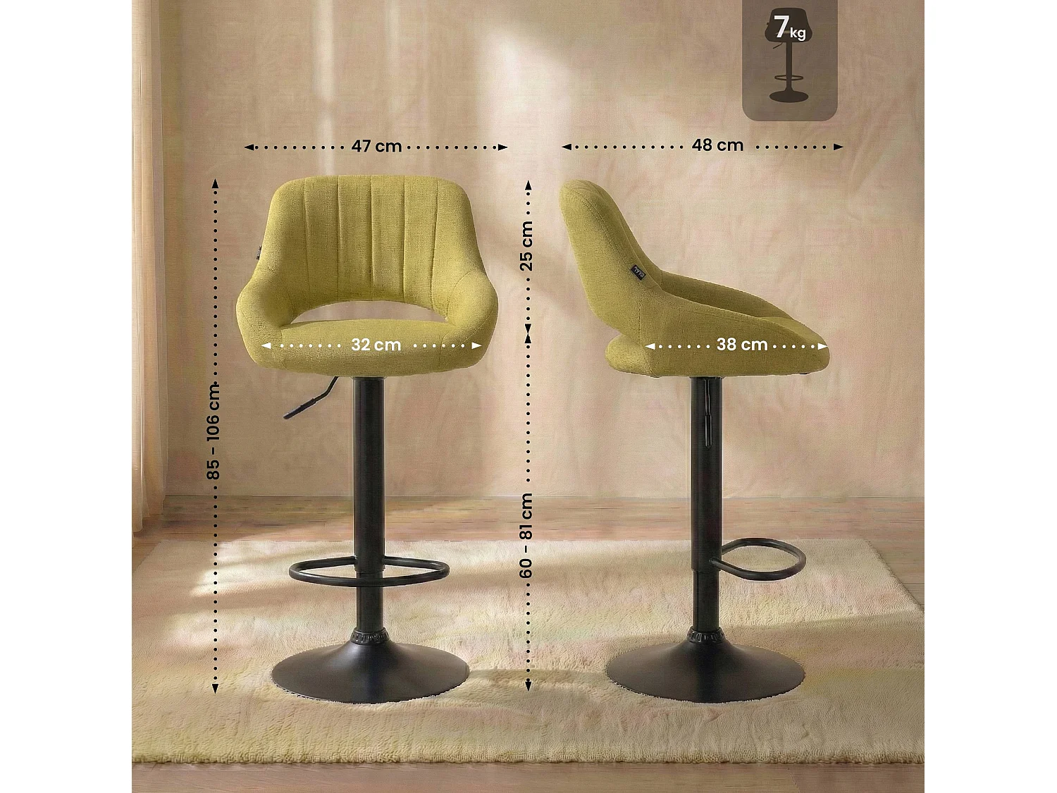 Tabouret de bar - Tissu & Noir - Vert - Milet