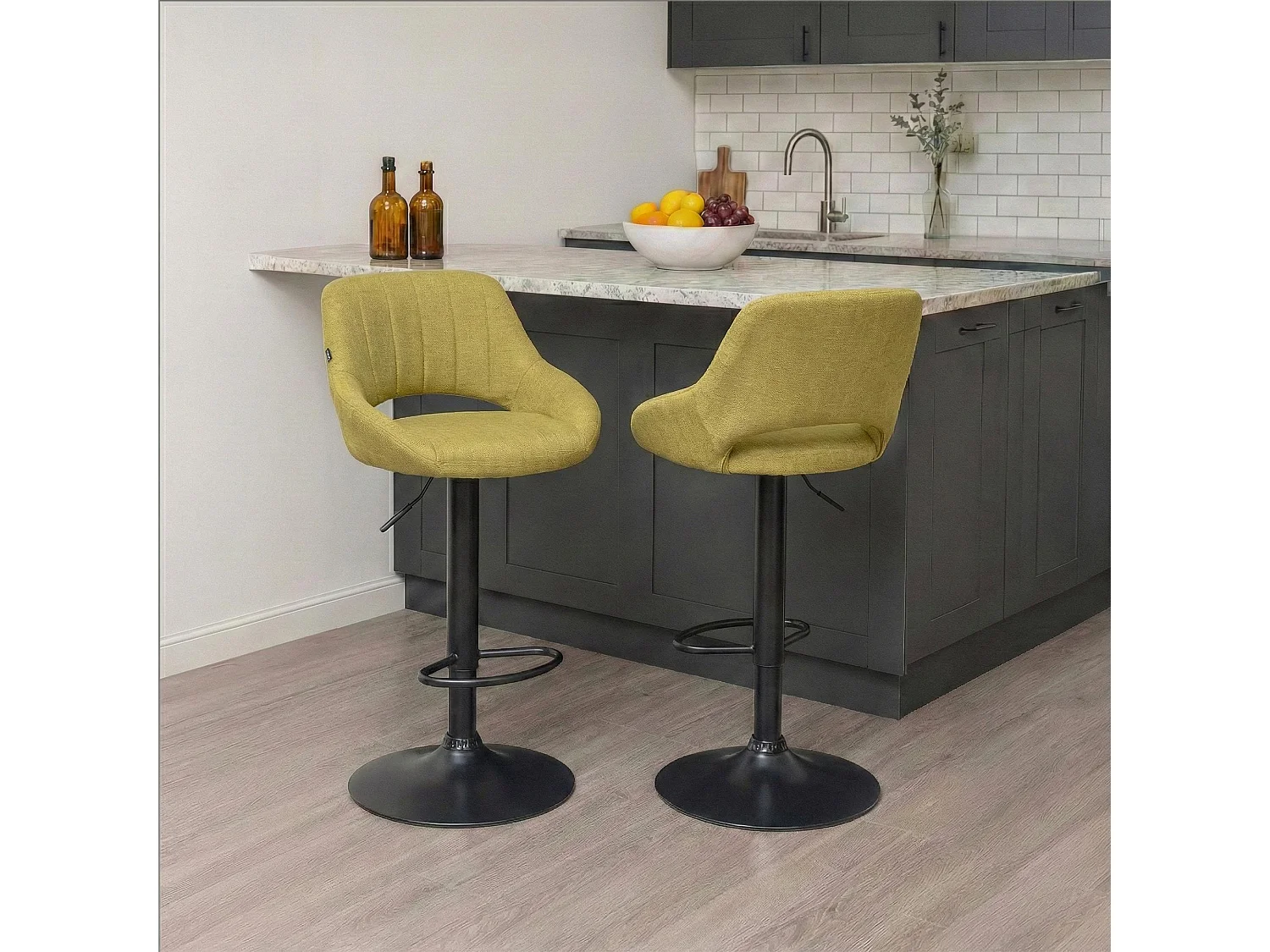 Tabouret de bar - Tissu & Noir - Vert - Milet