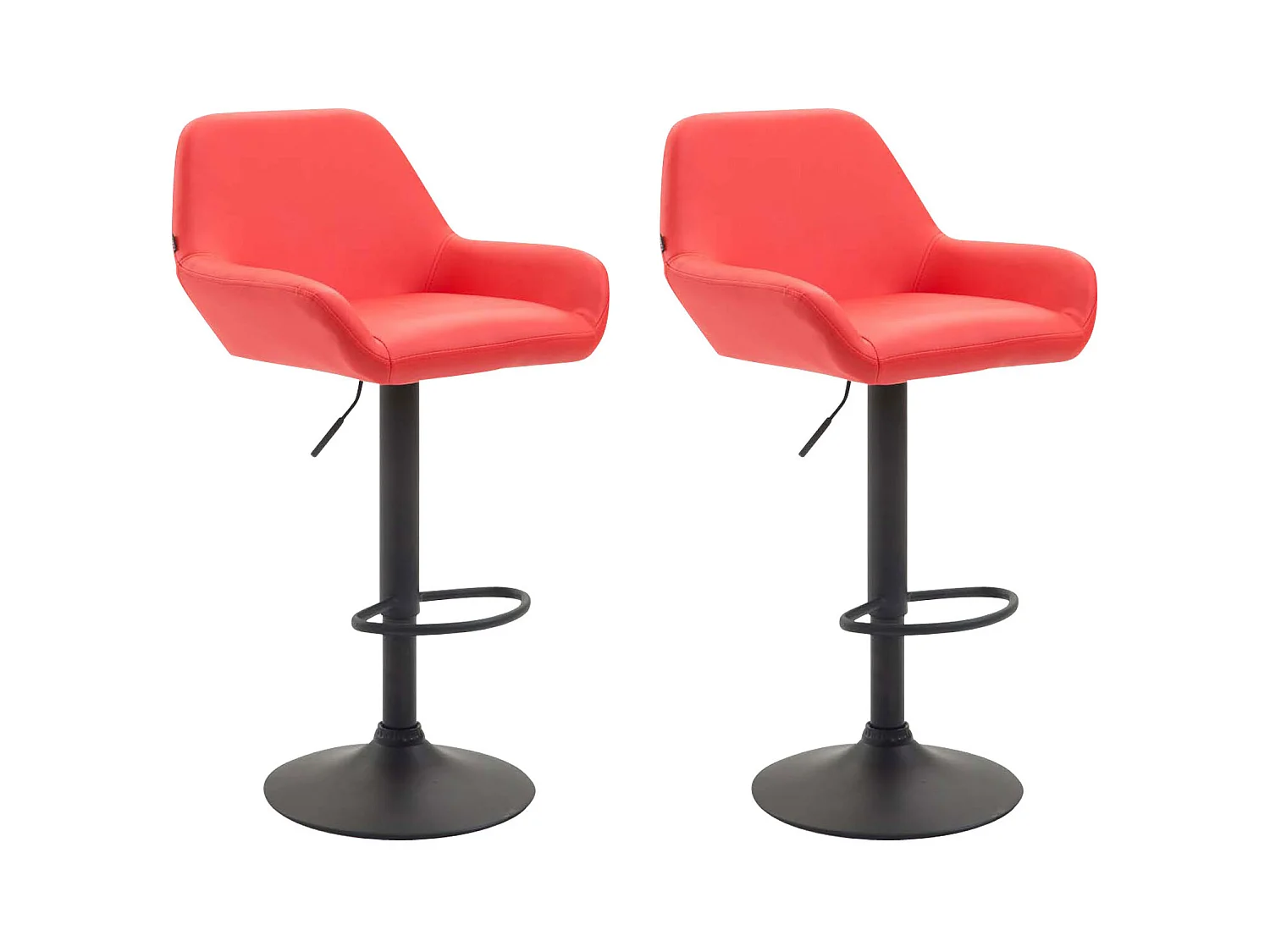 Lot de 2  Tabouret de bar - Similicuir (PVC) & Métal noir mat - Rouge - Braga