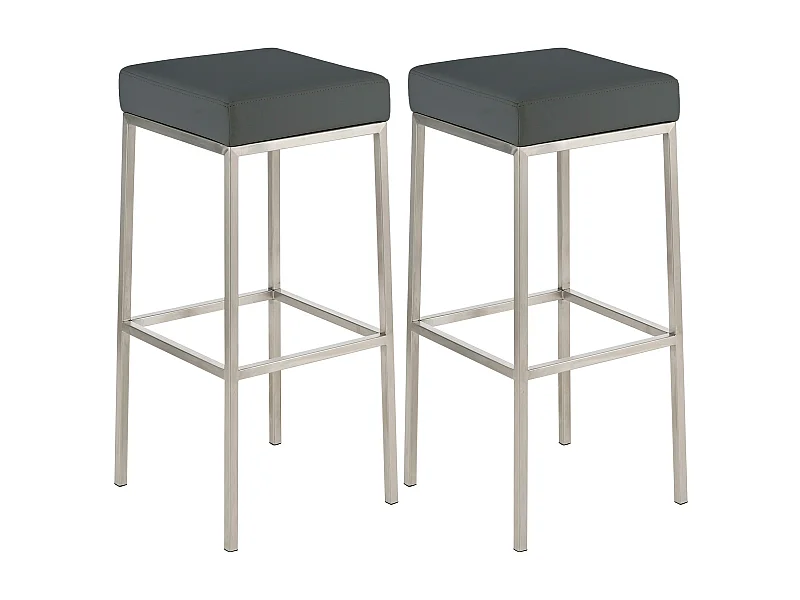 Lot de 2  Tabouret de bar - Similicuir & Acier inoxydable - Gris - Montreal 85