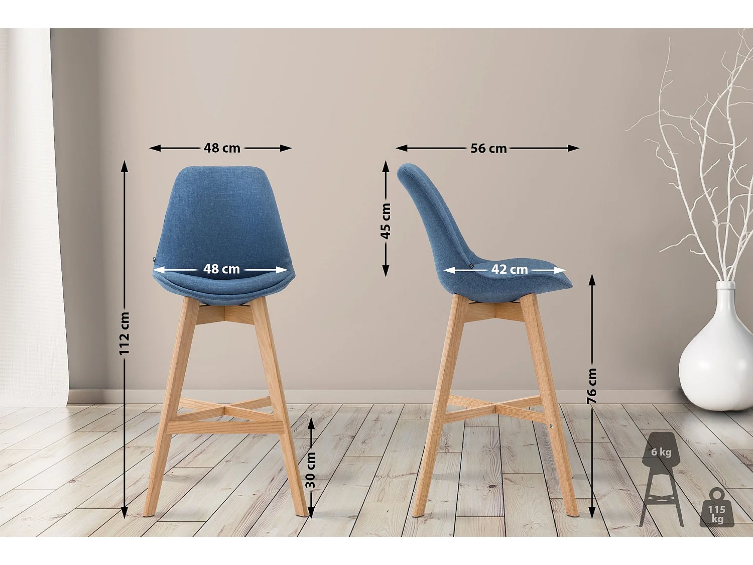 Lot de 2  Tabouret de bar - Tissu & Nature - Bleu - Cannes