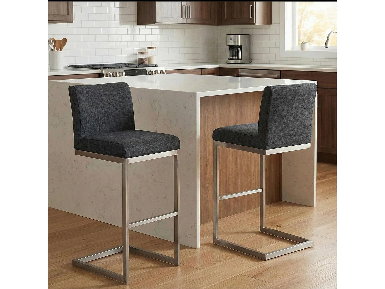 Tabouret de bar - Tissu - Gris foncé - Paros