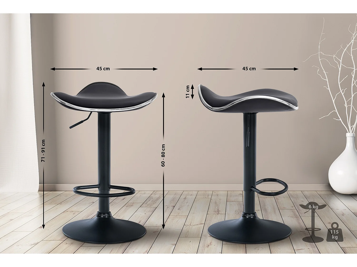 Tabouret de bar - Similicuir - Noir - Shanghai