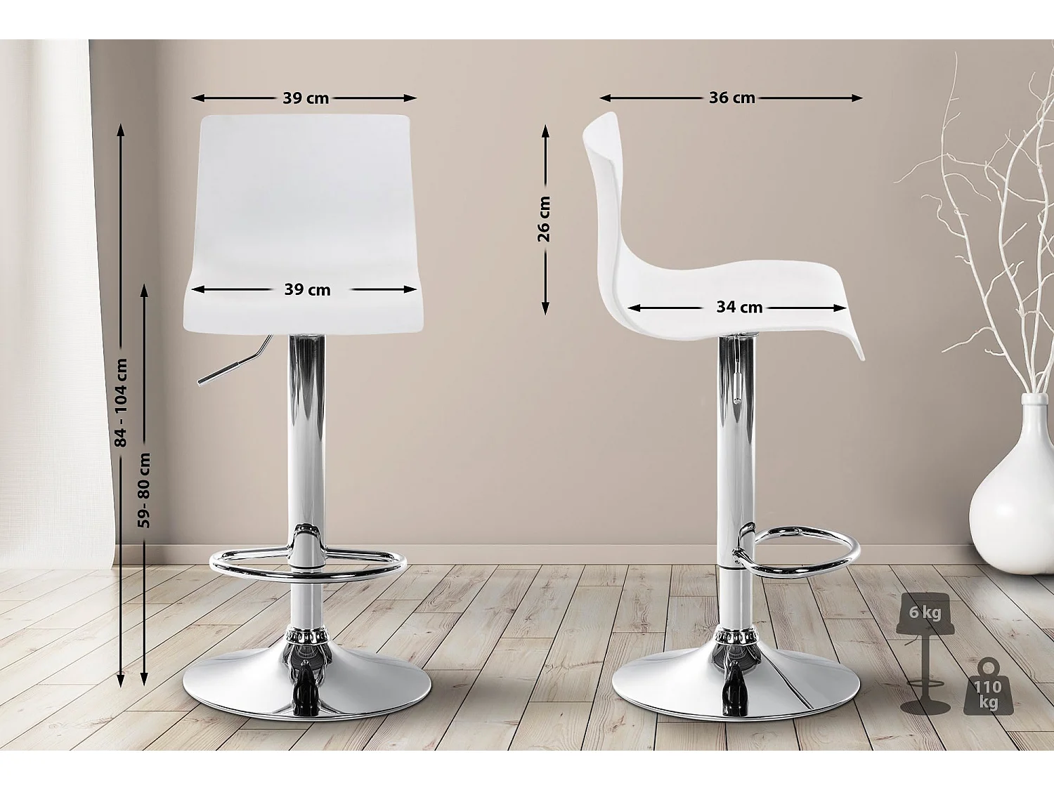 Tabouret de bar - Plastique - Blanc - Hoover