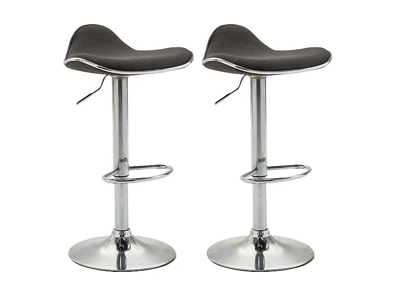 Lot de 2  Tabouret de bar - Tissu & Métal chromé - Gris foncé - Shanghai