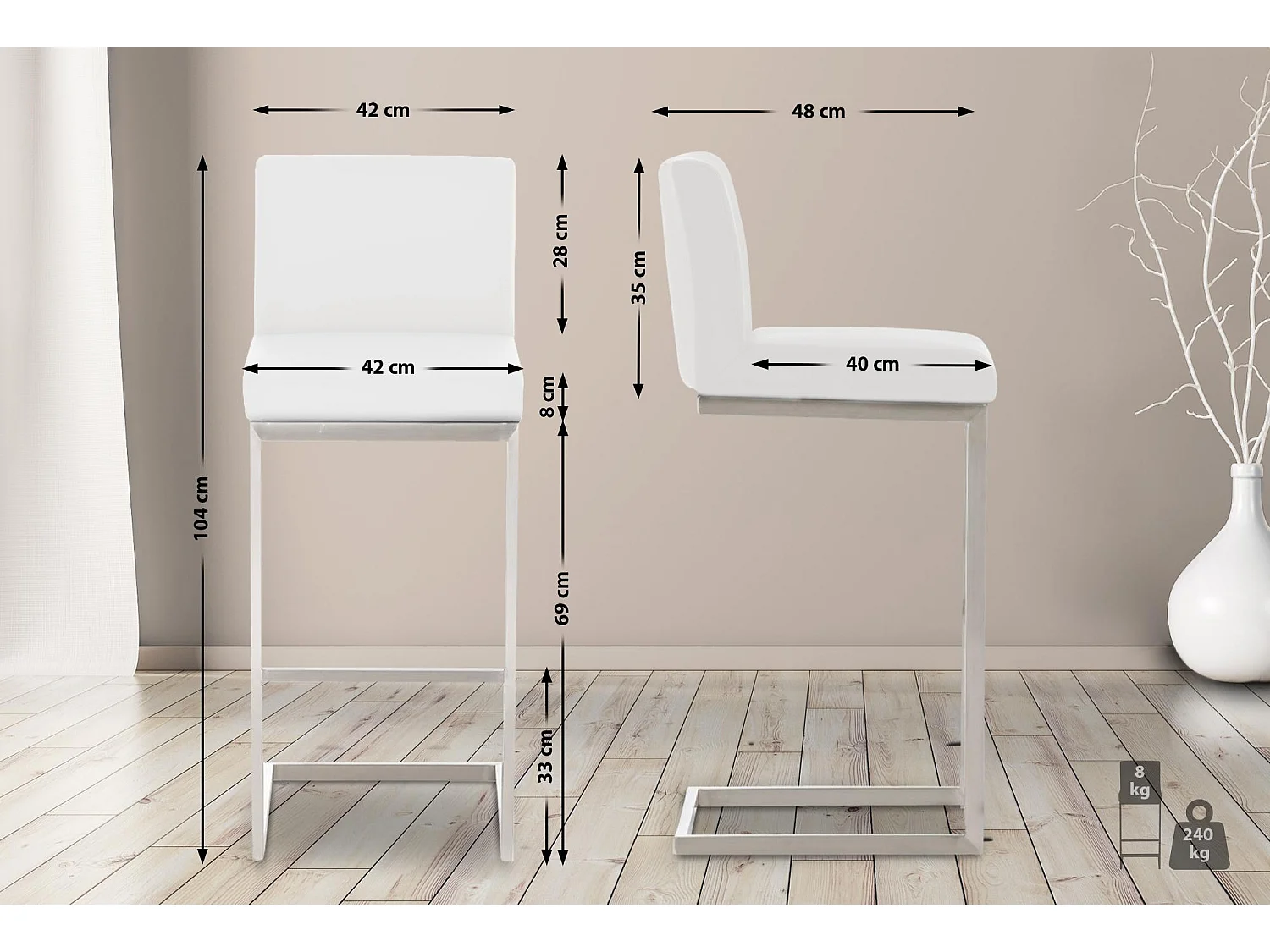 Tabouret de bar - Similicuir - Blanc - Paros