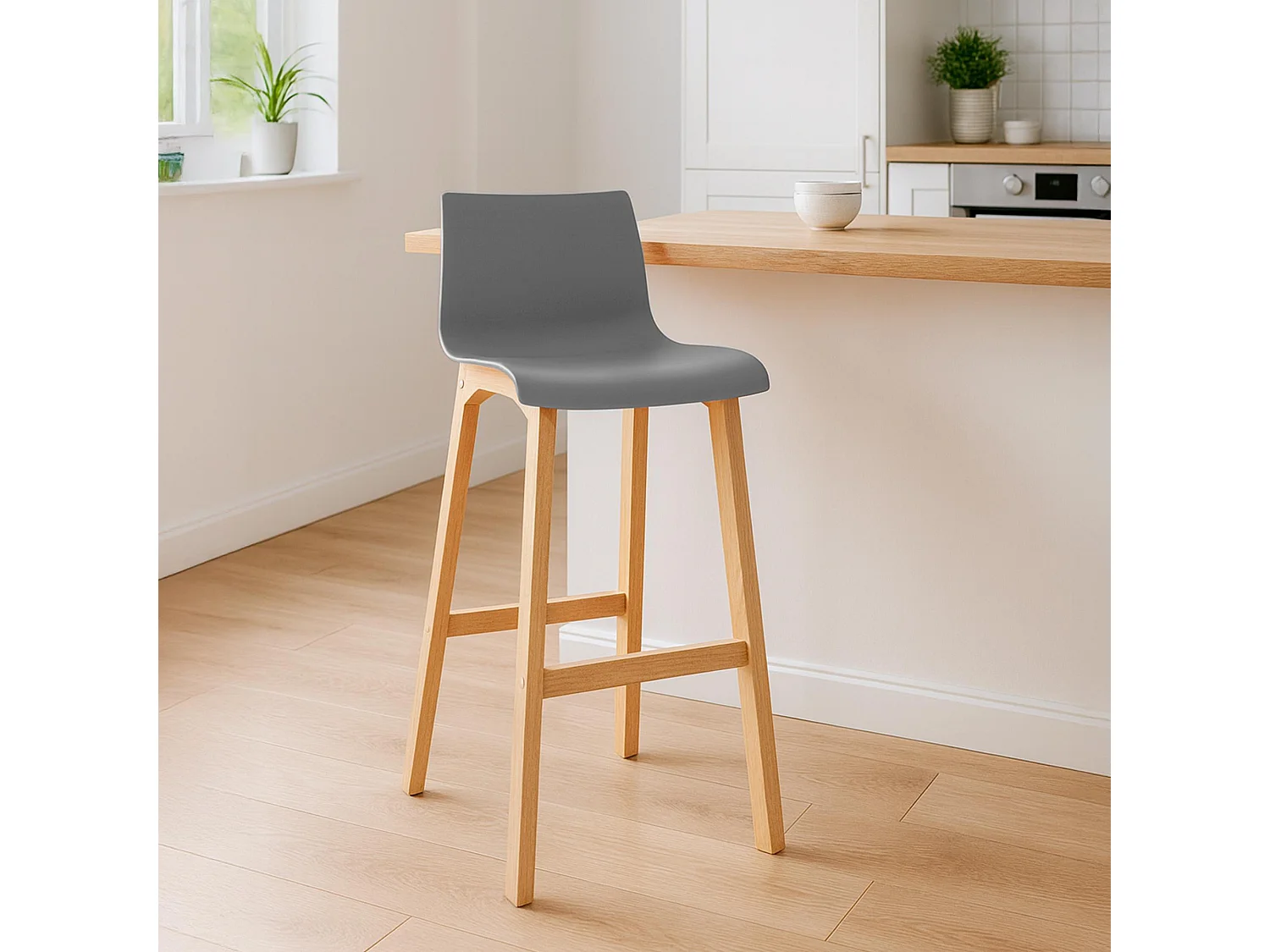 Lot de 2  Tabouret de bar - Bois - Gris - Hover