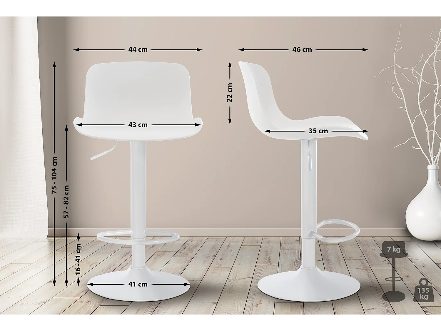 Tabouret de bar - Plastique - Blanc - Almada