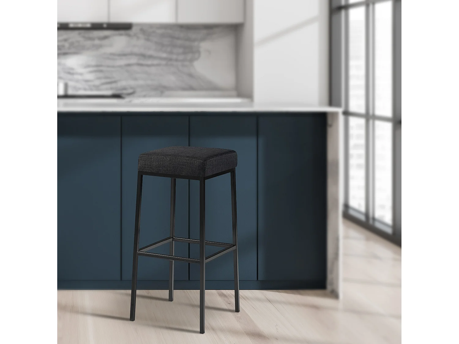 Lot de 2  Tabouret de bar - Tissu & Noir - Gris foncé - Montreal 85