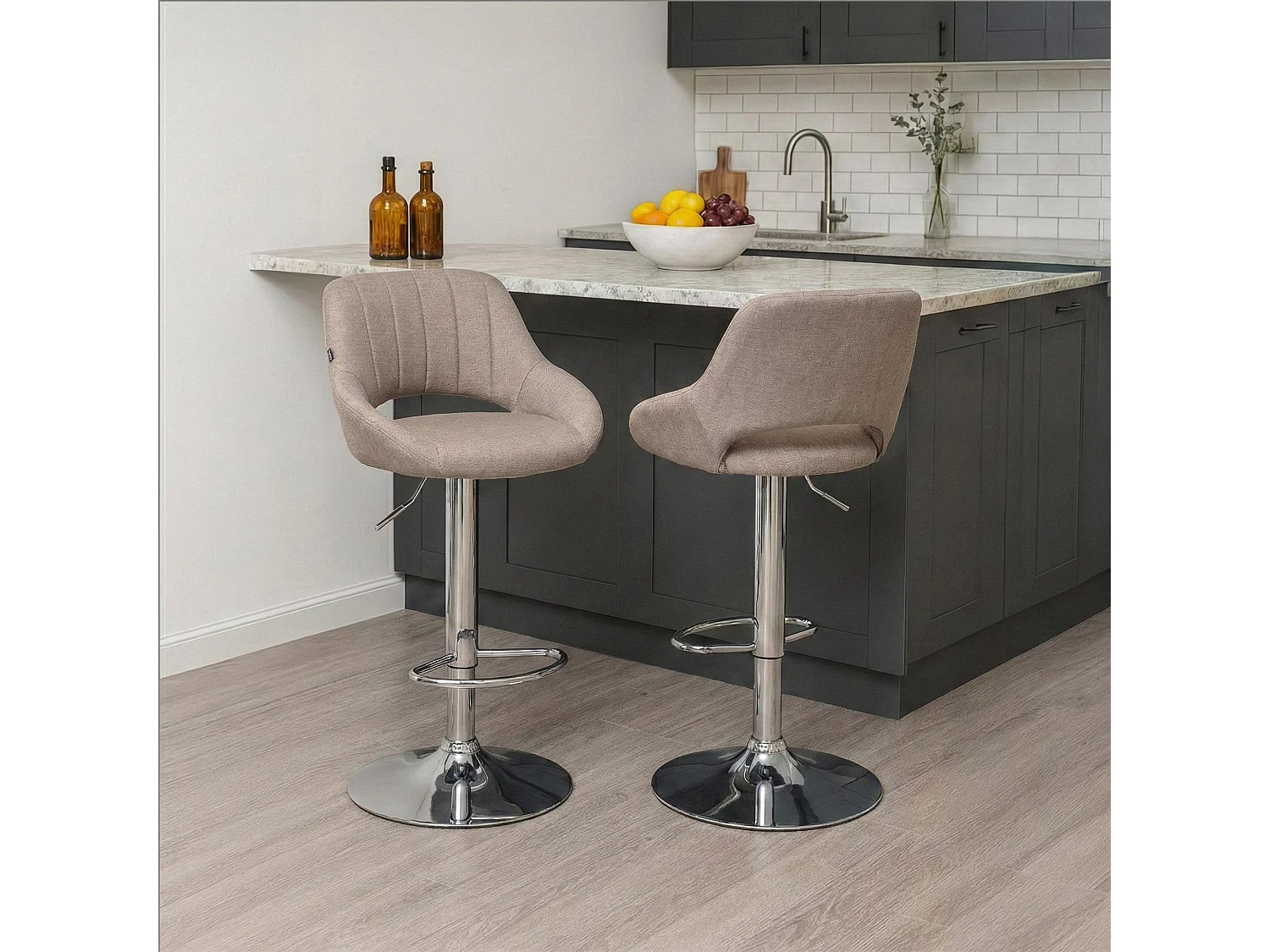 Tabouret de bar - Tissu & Chrome - Taupe - Milet