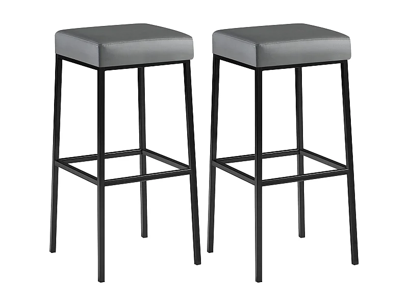Lot de 2  Tabouret de bar - Similicuir & Noir - Gris - Montreal 85
